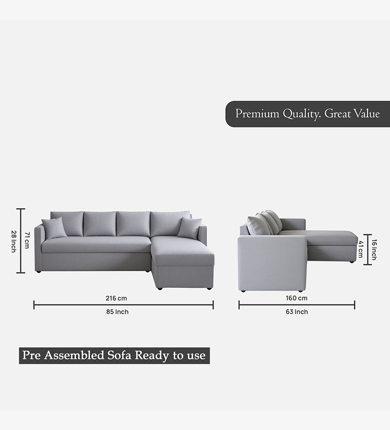 Phantom Fabric RHS 6 Seater Sectional Sofa In Royal Grey Color