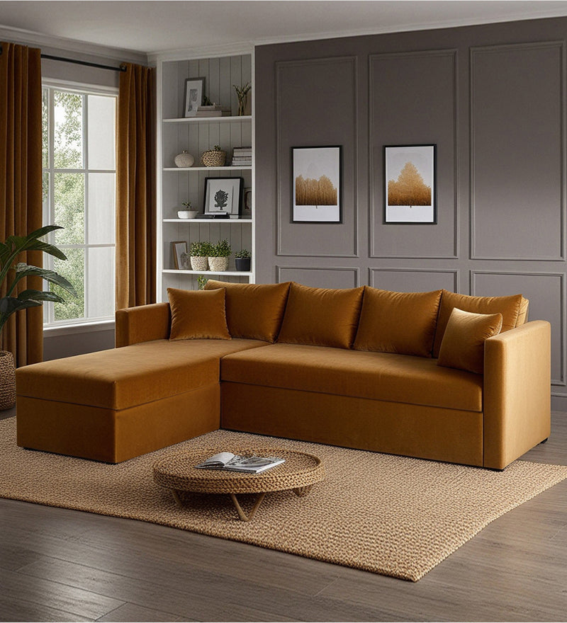 Phantom Velvet LHS 6 Seater Sectional Sofa In Mocha Color