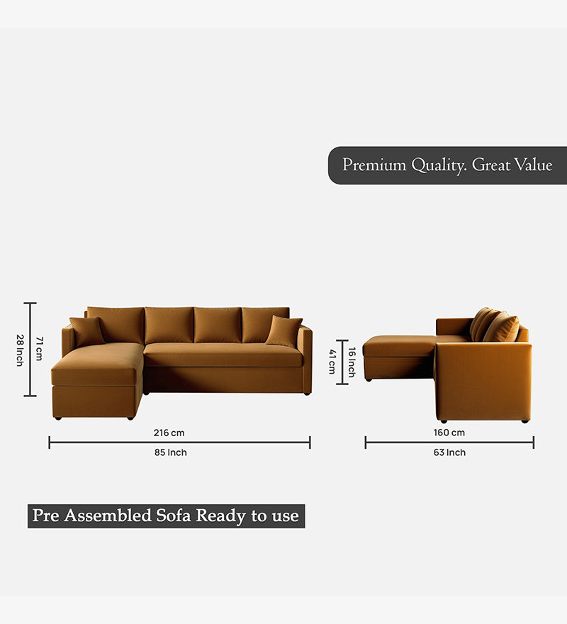 Phantom Velvet LHS 6 Seater Sectional Sofa In Mocha Color