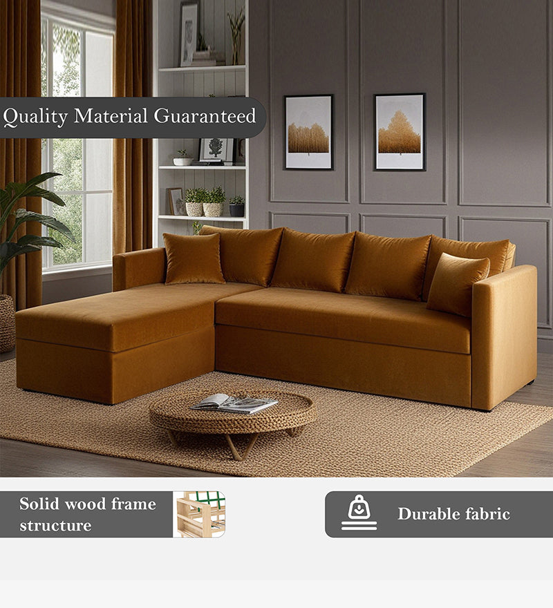 Phantom Velvet LHS 6 Seater Sectional Sofa In Mocha Color