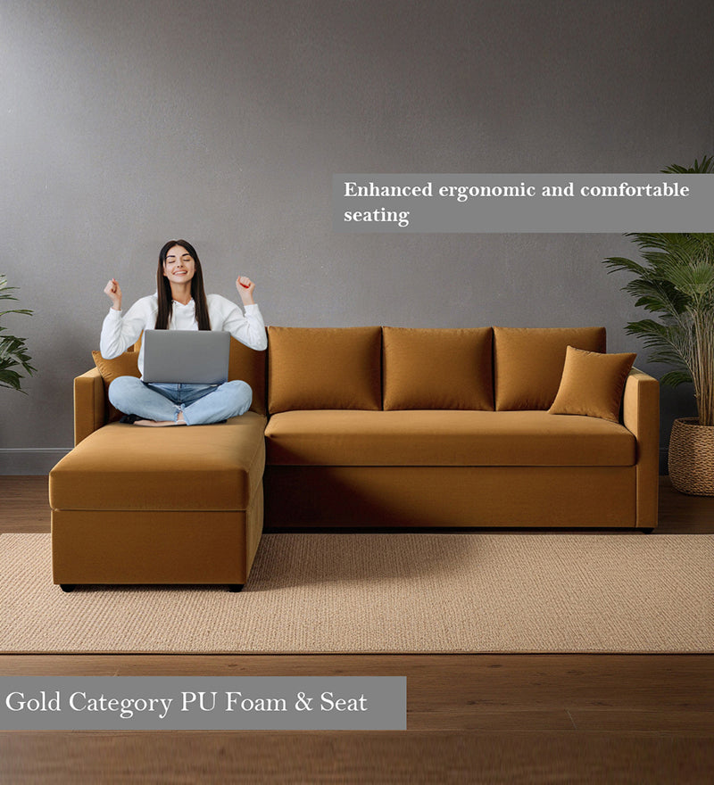 Phantom Velvet LHS 6 Seater Sectional Sofa In Mocha Color