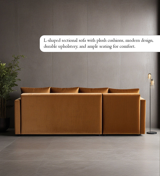 Phantom Velvet LHS 6 Seater Sectional Sofa In Mocha Color
