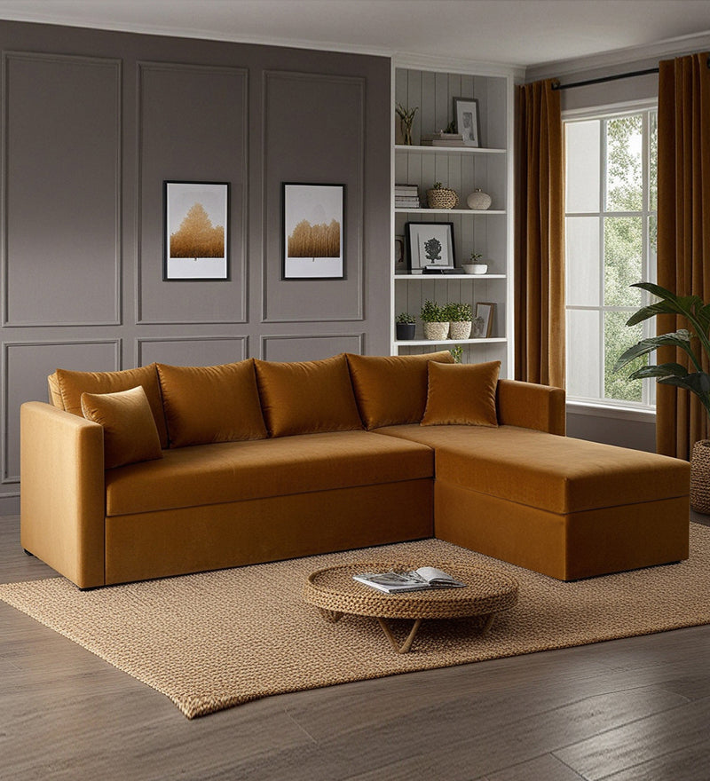 Phantom Velvet RHS 6 Seater Sectional Sofa In Mocha Color