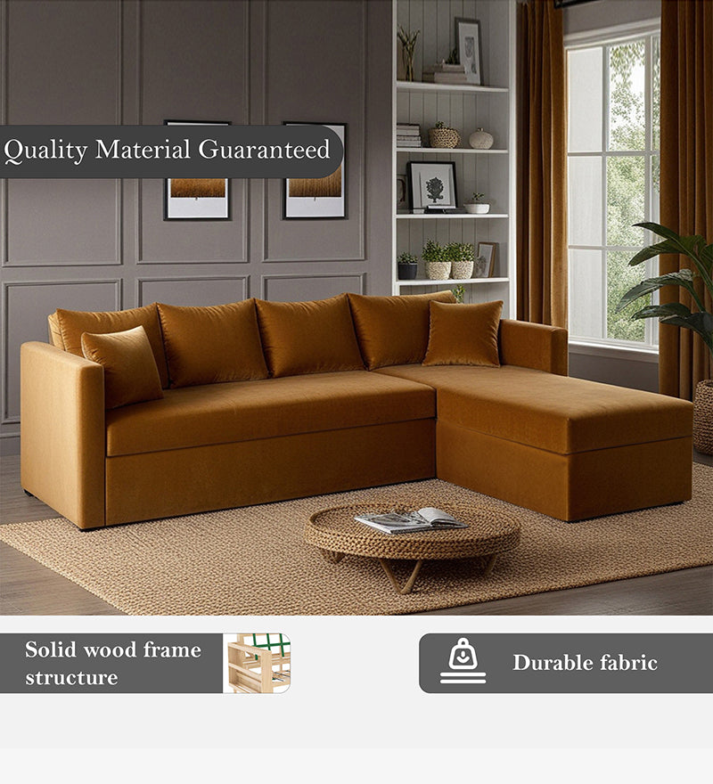 Phantom Velvet RHS 6 Seater Sectional Sofa In Mocha Color