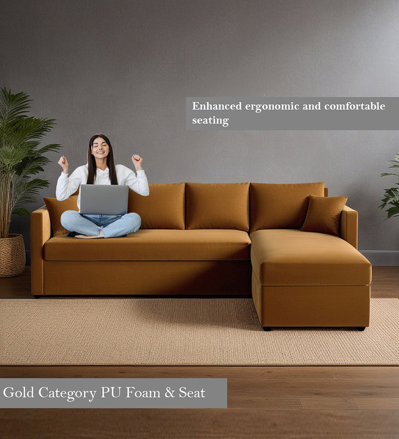 Phantom Velvet RHS 6 Seater Sectional Sofa In Mocha Color