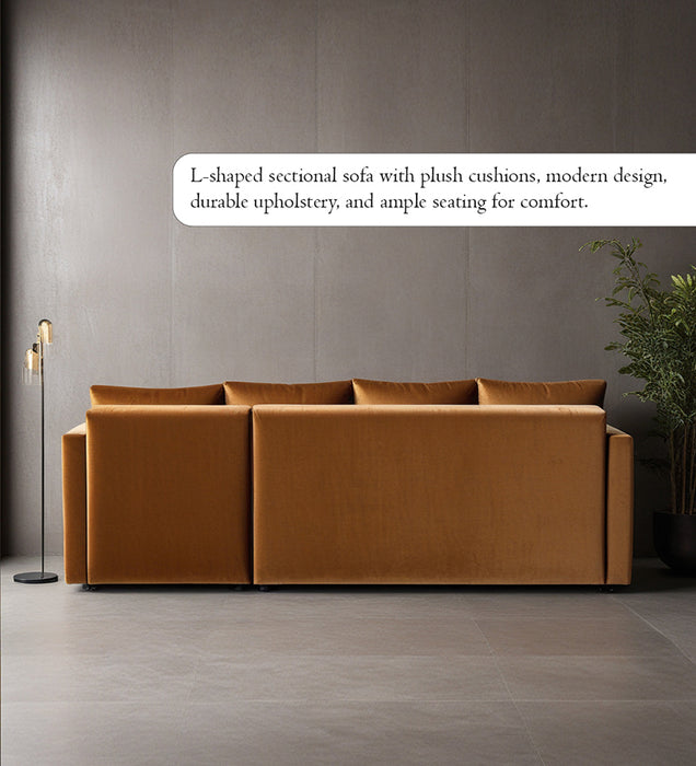 Phantom Velvet RHS 6 Seater Sectional Sofa In Mocha Color