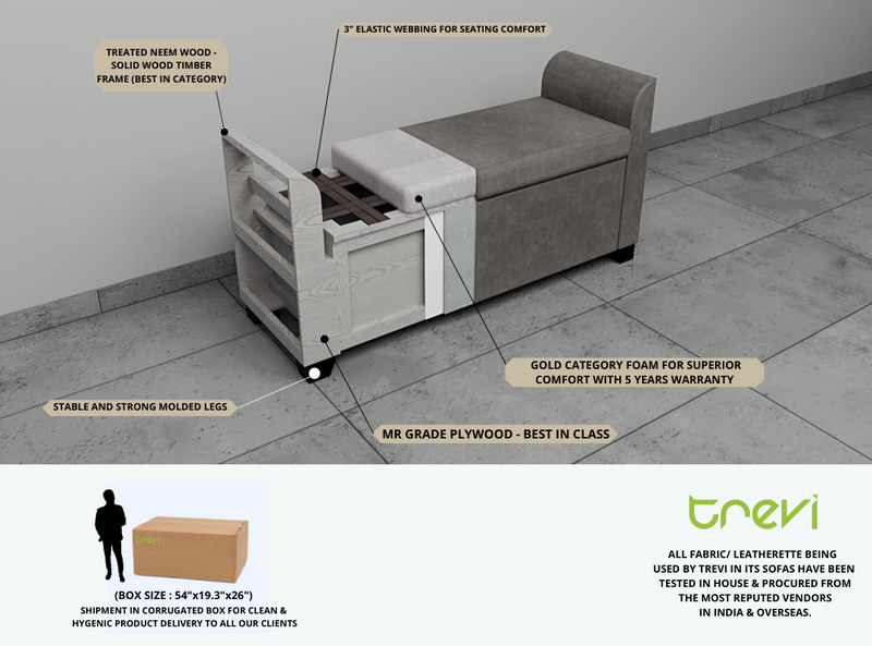 Polo Storage Bench in fabric / Leatherette finish