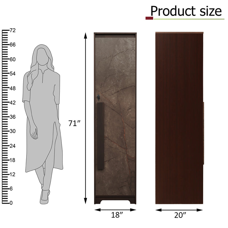 Regal Grand 1 Door Wardrobe Drawer & With/without Mirror In Walnut Marble Finish
