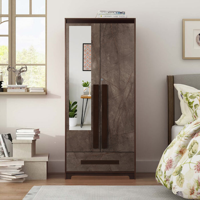 Regal Grand 2 door Enigneered Wood wardrobe with 1 drawer & Mirror - Walnut & Marble