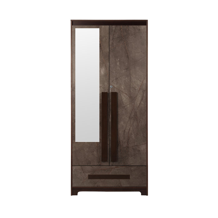 Regal Grand 2 door Enigneered Wood wardrobe with 1 drawer & Mirror - Walnut & Marble