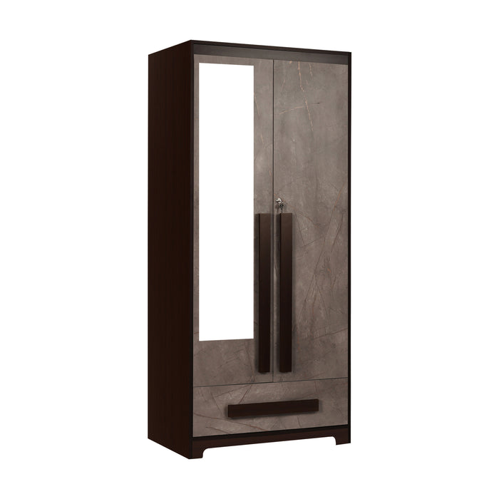 Regal Grand 2 door Enigneered Wood wardrobe with 1 drawer & Mirror - Walnut & Marble