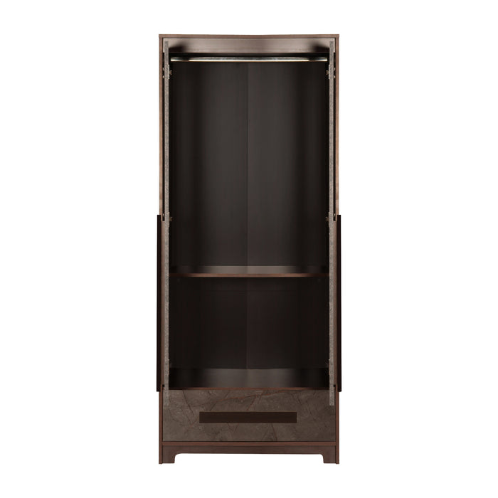 Regal Grand 2 door Enigneered Wood wardrobe with 1 drawer & Mirror - Walnut & Marble