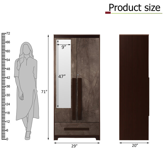 Regal Grand 2 door Enigneered Wood wardrobe with 1 drawer & Mirror - Walnut & Marble