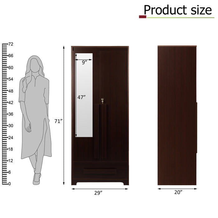 Regal Grand 2 door Engineered Wood wardrobe with 1 drawer & Mirror - Walnut