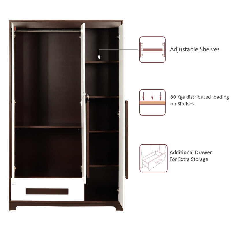 Regal Grand 3 Door without Mirror & with 1 Drawer -Walnut & White