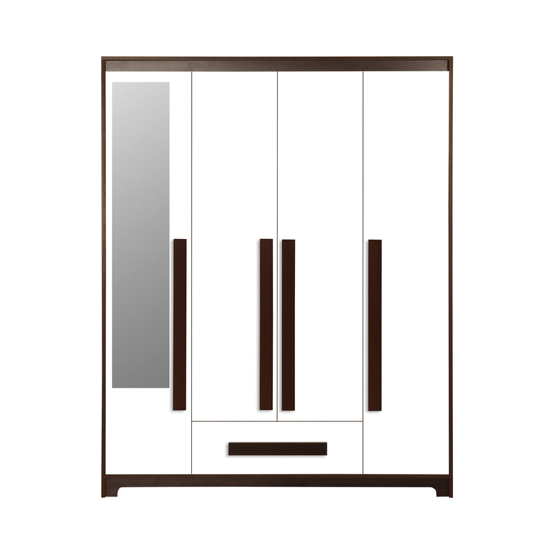 Regal Grand 4 Door Engineered Wood with Mirror & with 1 Drawer -Walnut & White