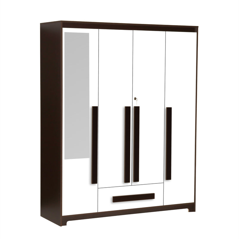 Regal Grand 4 Door Engineered Wood with Mirror & with 1 Drawer -Walnut & White