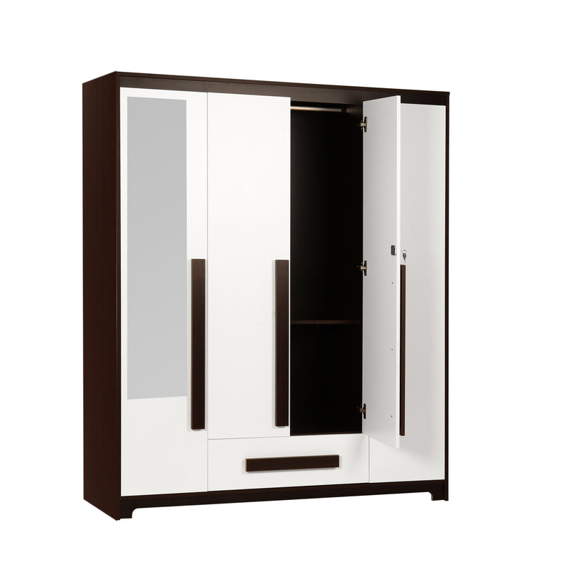 Regal Grand 4 Door Engineered Wood with Mirror & with 1 Drawer -Walnut & White