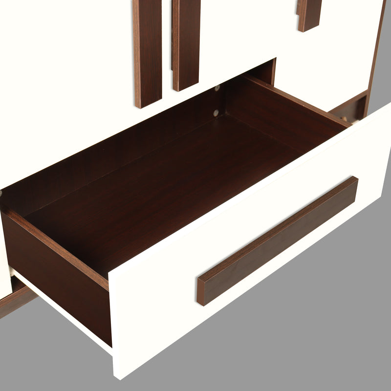 Regal Grand 4 Door Engineered Wood with Mirror & with 1 Drawer -Walnut & White