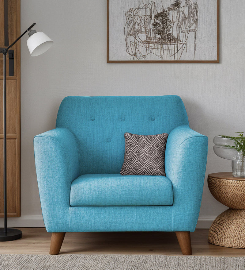 Rome Fabric 1 Seater Sofa In Blue Color