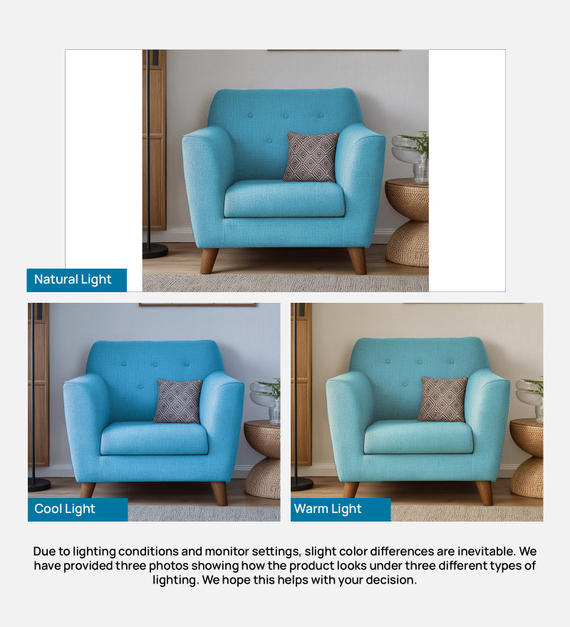 Rome Fabric 1 Seater Sofa In Blue Color