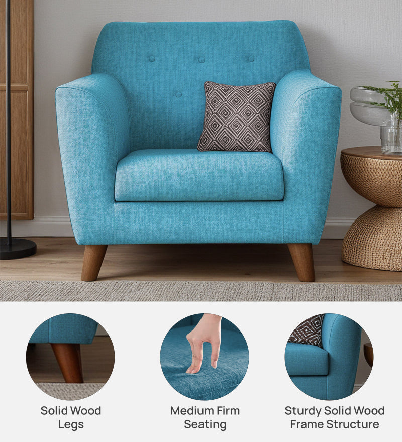 Rome Fabric 1 Seater Sofa In Blue Color