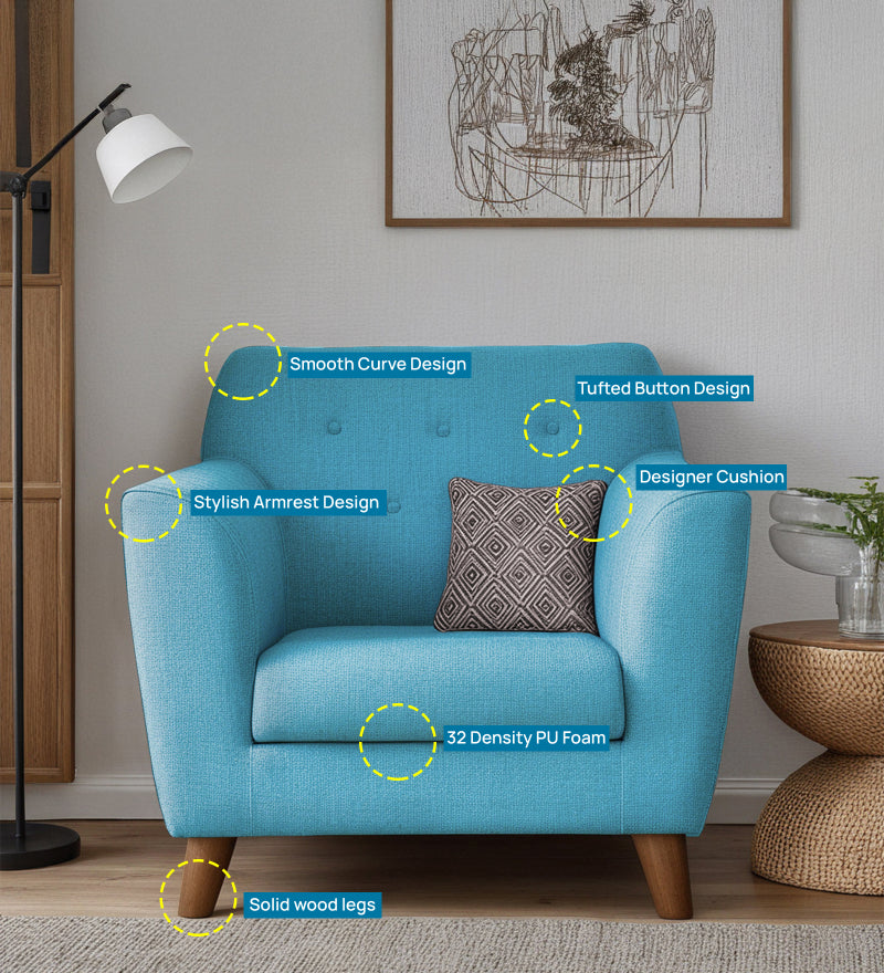 Rome Fabric 1 Seater Sofa In Blue Color