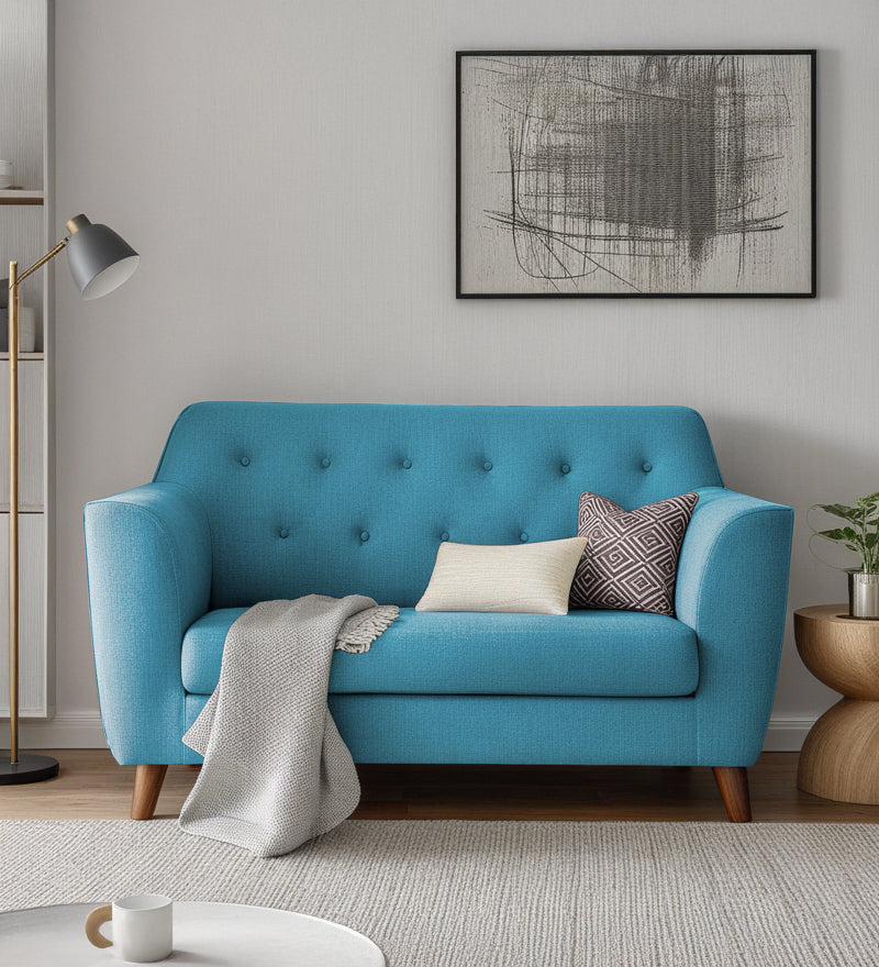 Rome Fabric 2 Seater Sofa In Blue Color