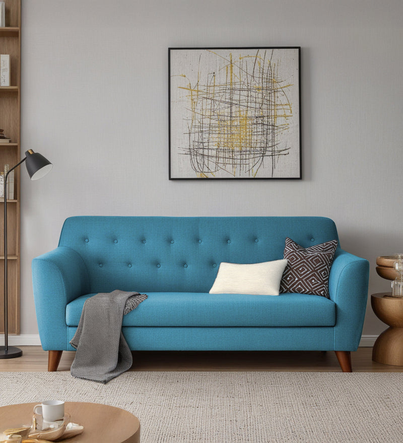 Rome Fabric 3 Seater Sofa In Blue Color