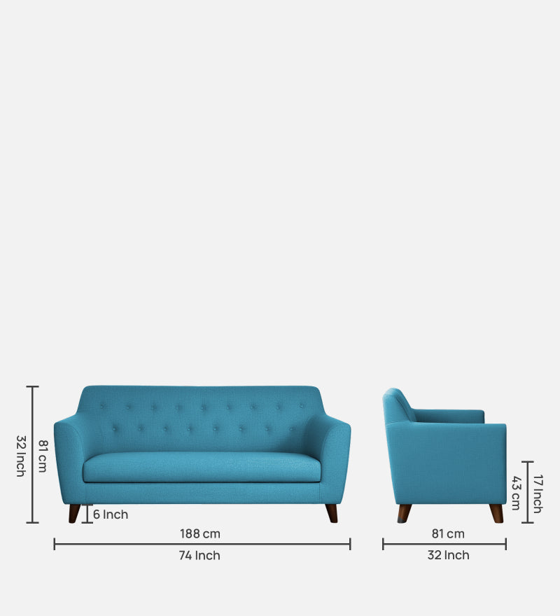Rome Fabric 3 Seater Sofa In Blue Color