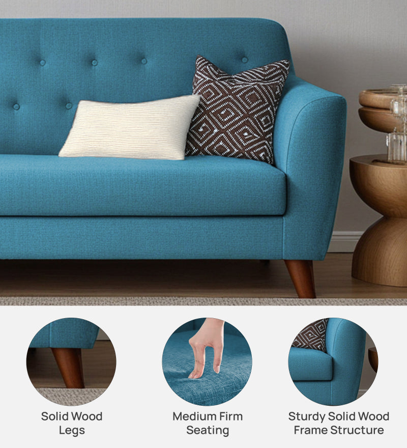 Rome Fabric 3 Seater Sofa In Blue Color