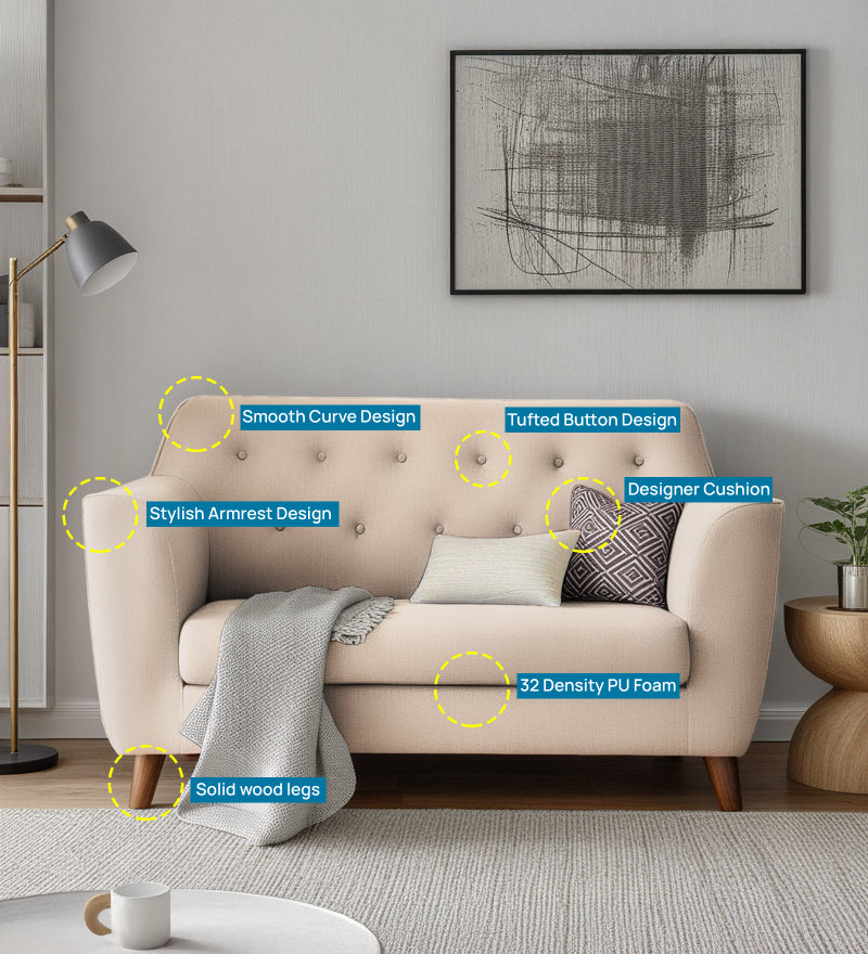 Rome Velvet 2 Seater Sofa In Camel Beige Color