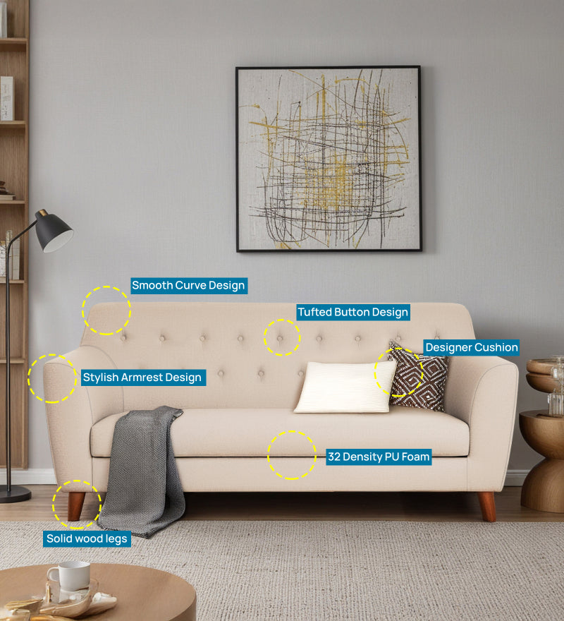 Rome Velvet 3 Seater Sofa In Camel Beige Color