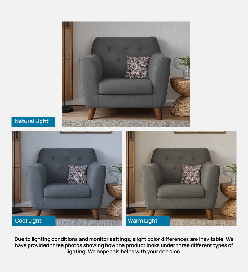 Rome Fabric 1 Seater Sofa In Grey Color