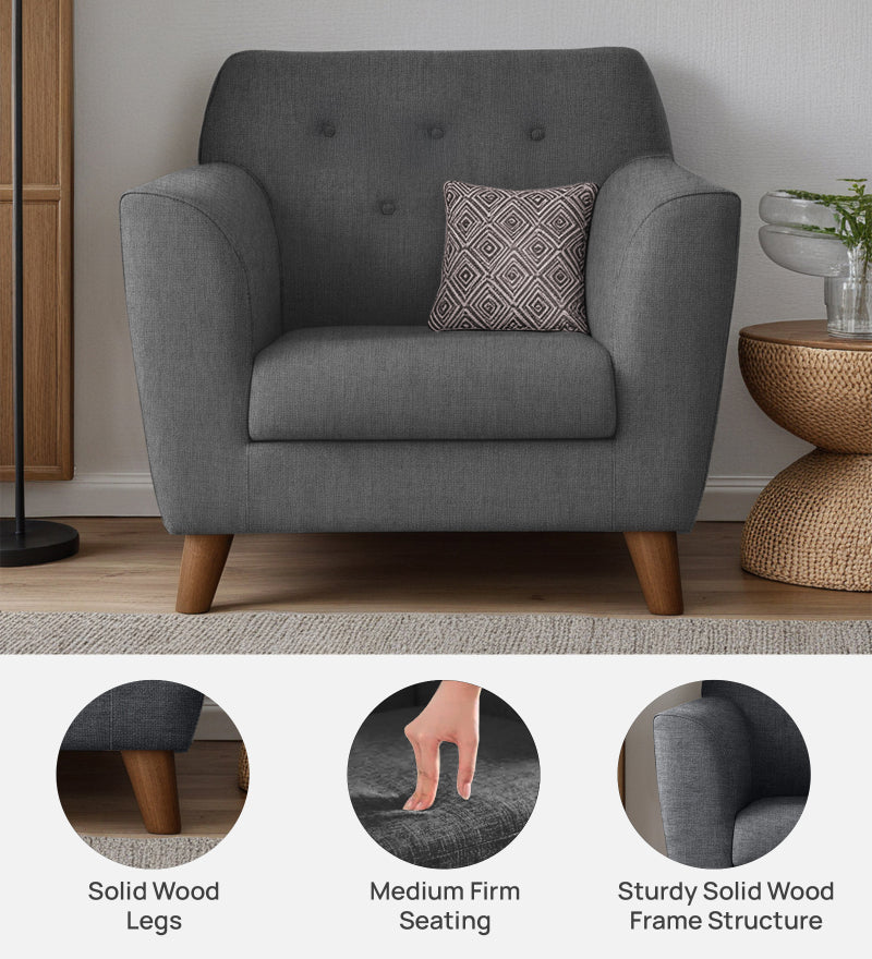 Rome Fabric 1 Seater Sofa In Grey Color