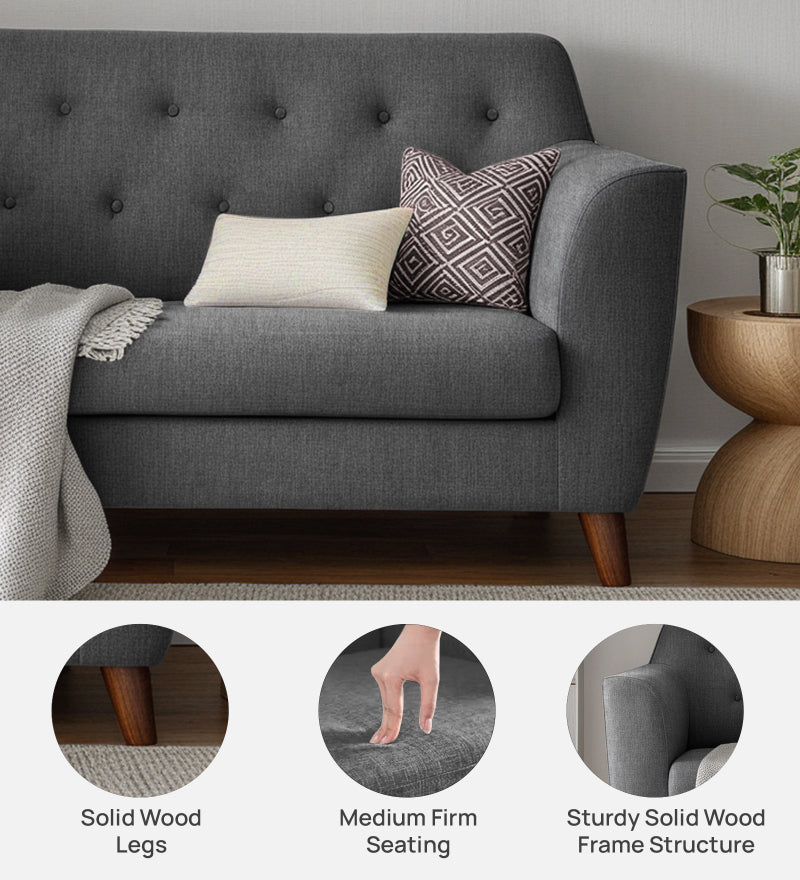 Rome Fabric 2 Seater Sofa In Grey Color