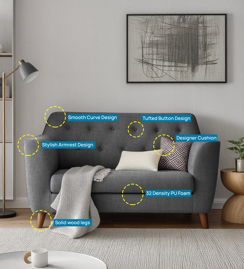 Rome Fabric 2 Seater Sofa In Grey Color