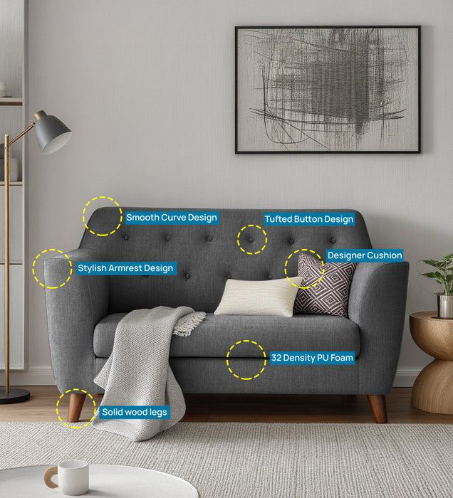 Rome Fabric 2 Seater Sofa In Grey Color