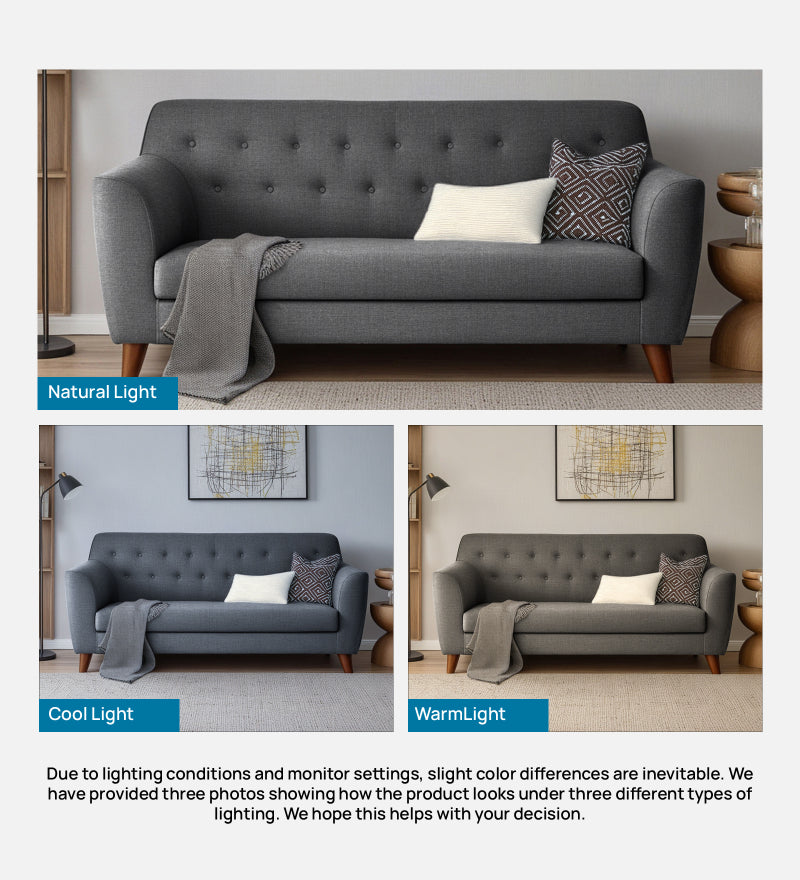 Rome Fabric 3 Seater Sofa In Grey Color