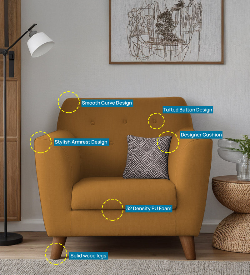 Rome Velvet 1 Seater Sofa In Brown Color