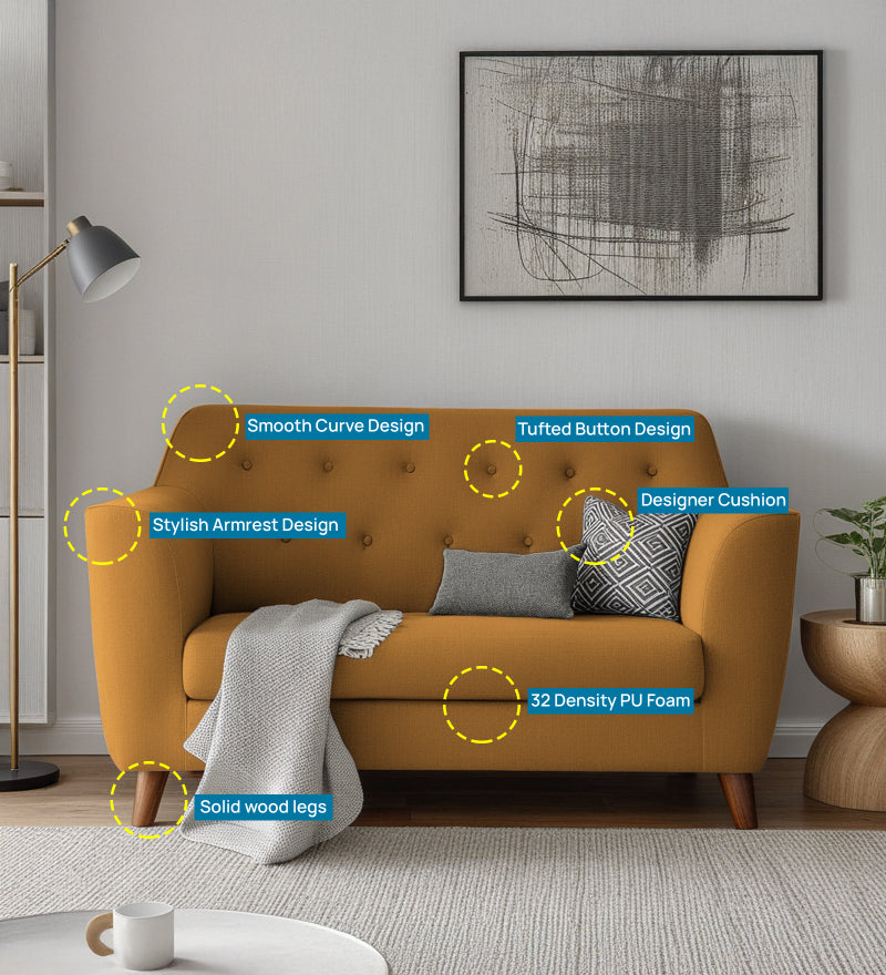 Rome Velvet 2 Seater Sofa In Brown Color