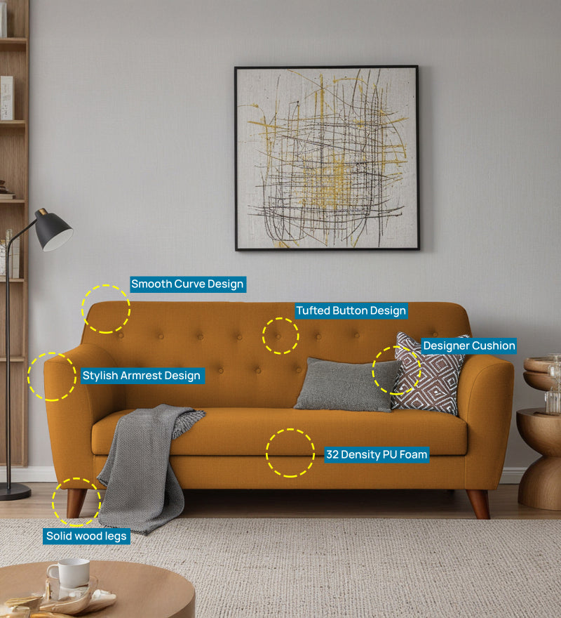 Rome Velvet 3 Seater Sofa In Brown Color