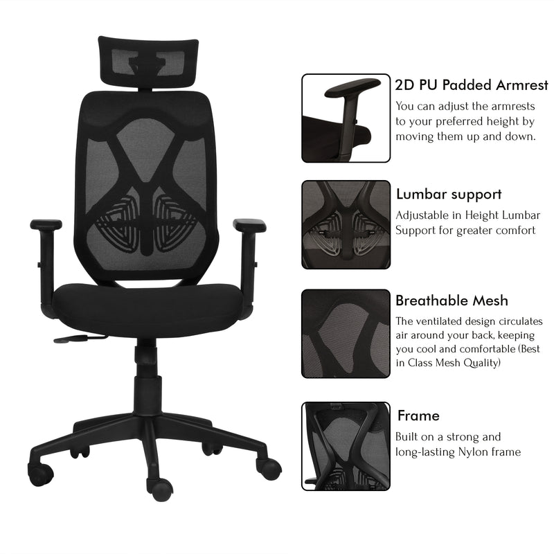 Spider High Back Office Chair In Black Colour