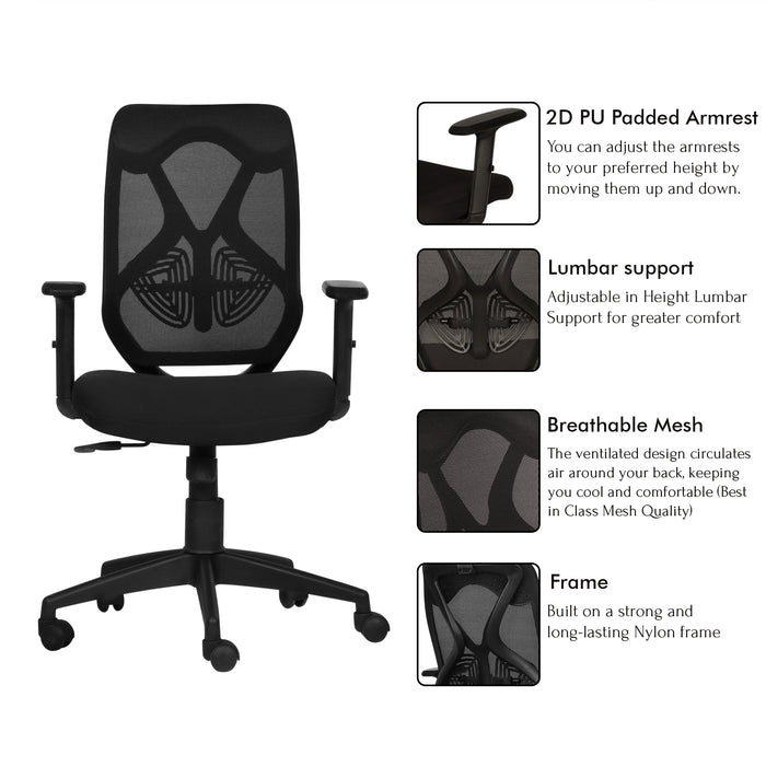 Spider Medium Back Office Chair In Black Colour