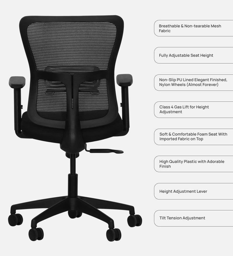 Splendor Medium Back Office Chair In Black Colour