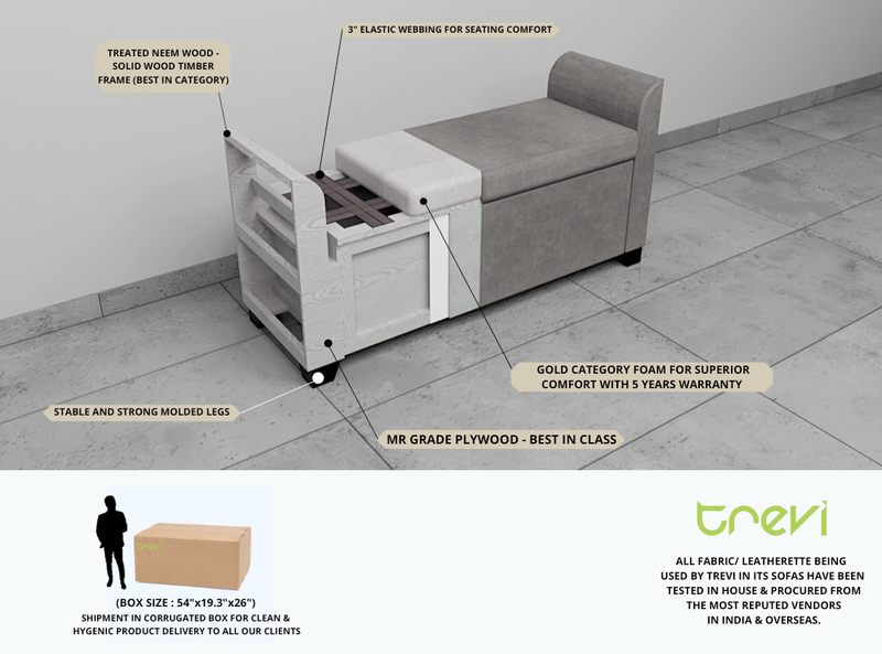 Polo Storage Bench in fabric / Leatherette finish