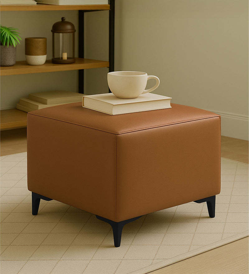 Tornado Leatherette Pouffe In Tan PU Colour