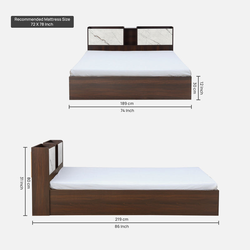 Trinity King & Queen Size Bed With Storage In Dark Maple & White Stone / Vintage Sheesahm Colour