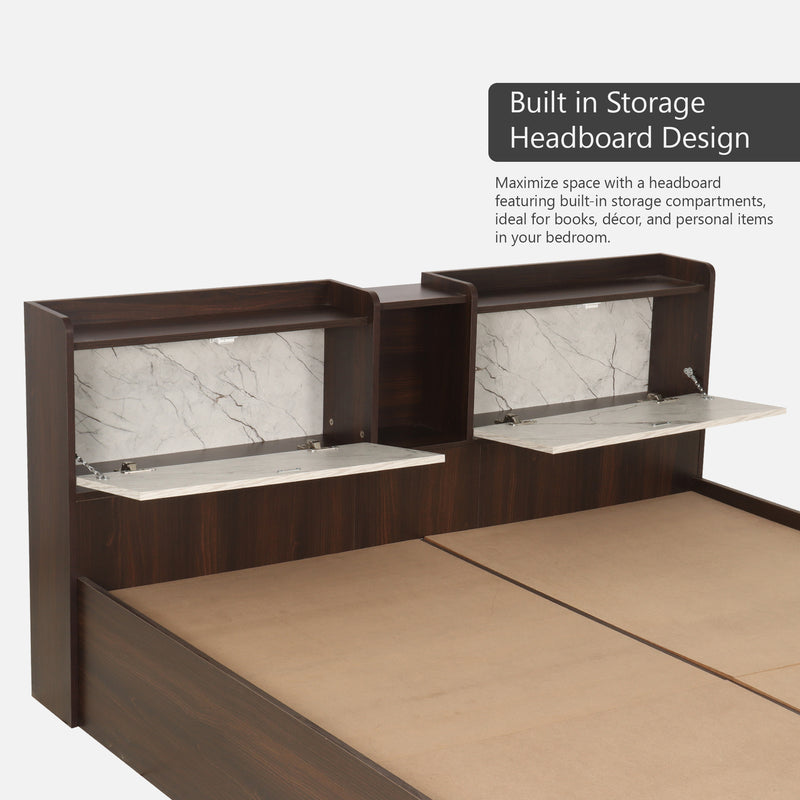 Trinity King & Queen Size Bed With Storage In Dark Maple & White Stone / Vintage Sheesahm Colour