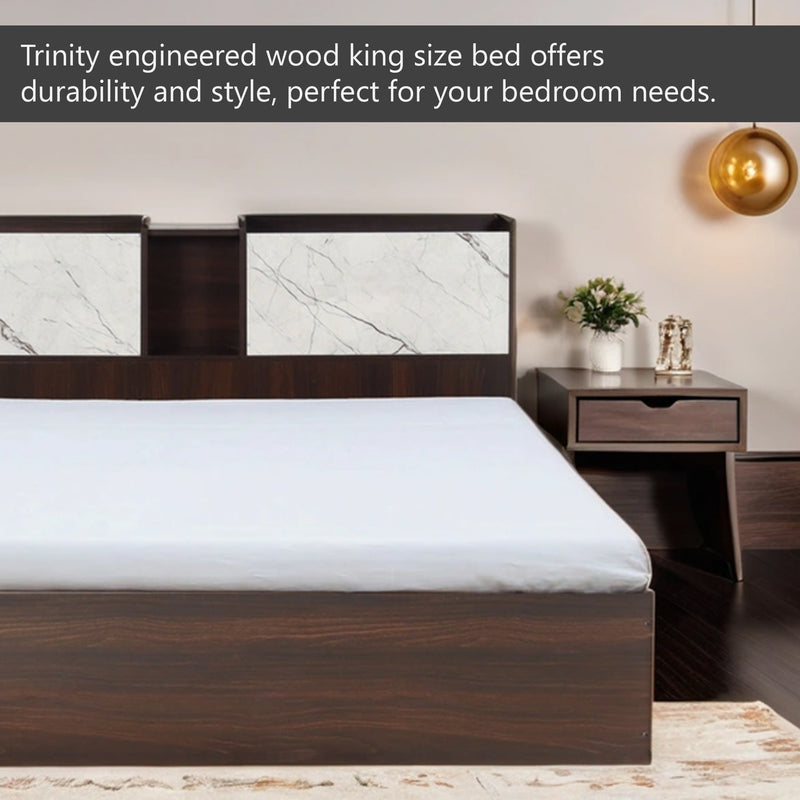 Trinity King & Queen Size Bed With Storage In Dark Maple & White Stone / Vintage Sheesahm Colour